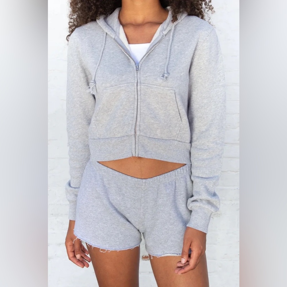 brandy melville john galt heather grey zip up cropped hoodie